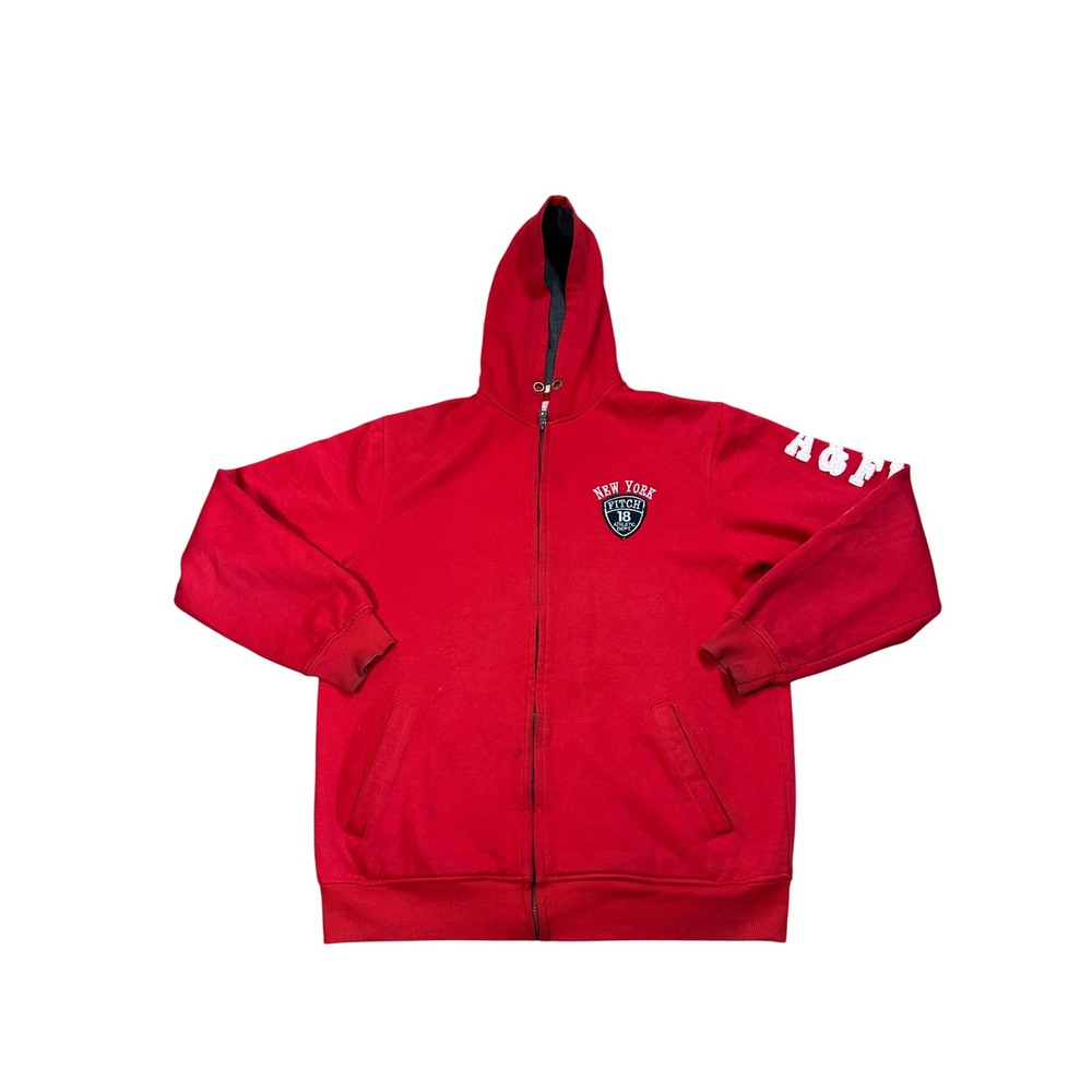 Abercrombie‎ & Fitch Mens Red Muscle Full Zip Hoodie New York 18 Logo Large